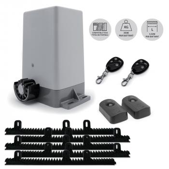 Motorisation pour portail coulissant 200KGS 24V avec batterie supplémantaire et 4M de crémaillères