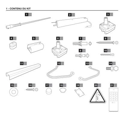 Contenu du kit de la motorisation de volet Battant Thomson