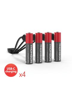 Lot de 4 Piles AAA / LR03 Li-ion 1.5V rechargeables par USB-C avec câble multi USB - 520302 – Thomson