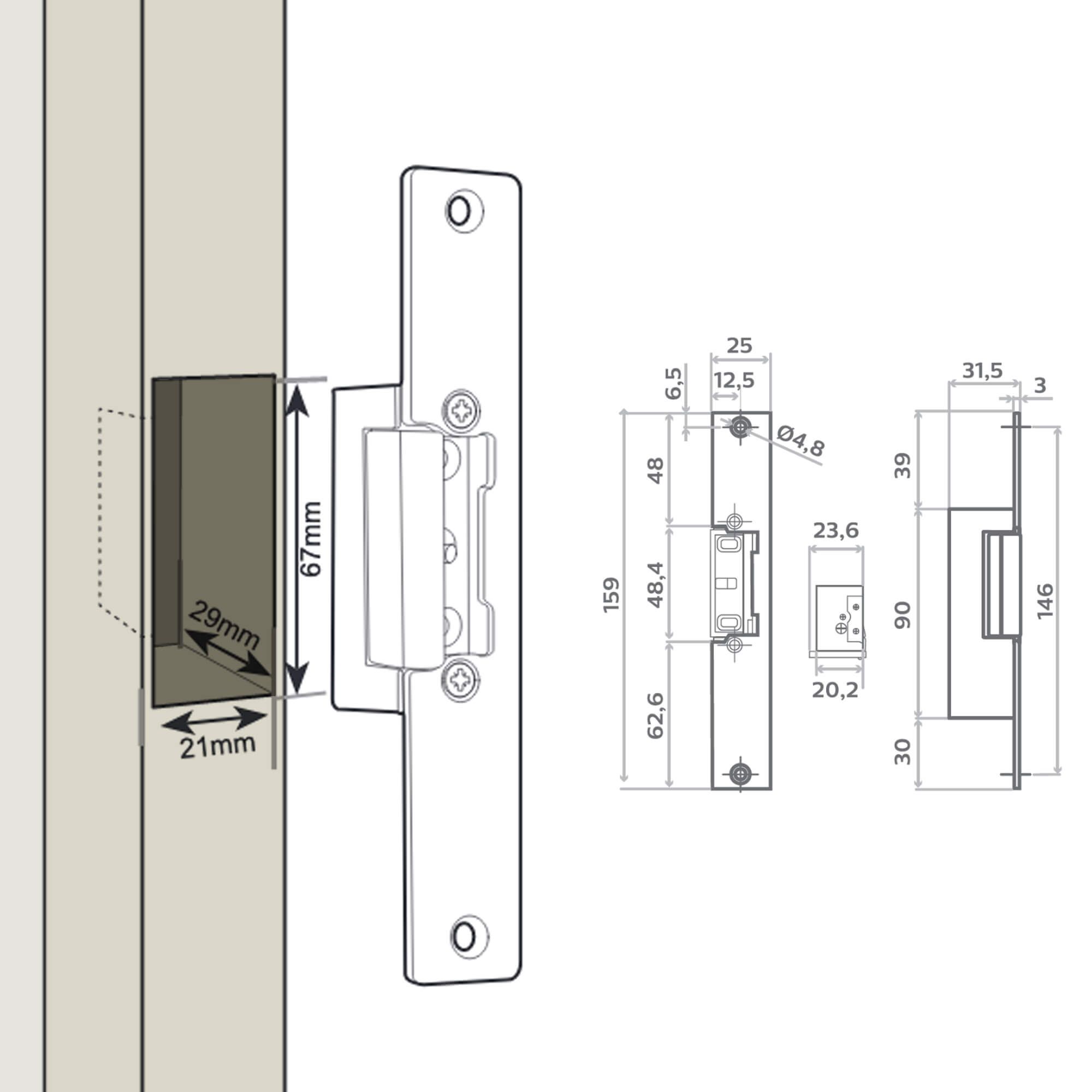 Une gâche ajustable à la configuration de la porte