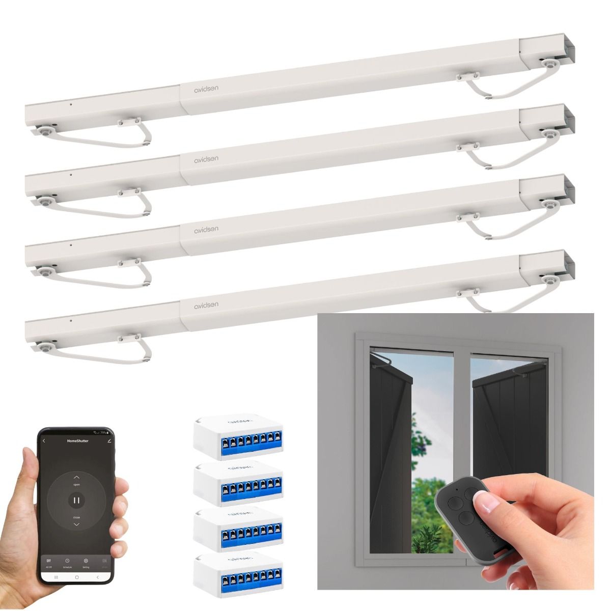 Lot de 4 motorisation connectée pour automatiser 2 fenêtres