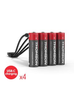 Lot de 4 Piles AA / LR06 Li-ion 1.5V rechargeables par USB-C avec câble multi USB - 520300 – Thomson
