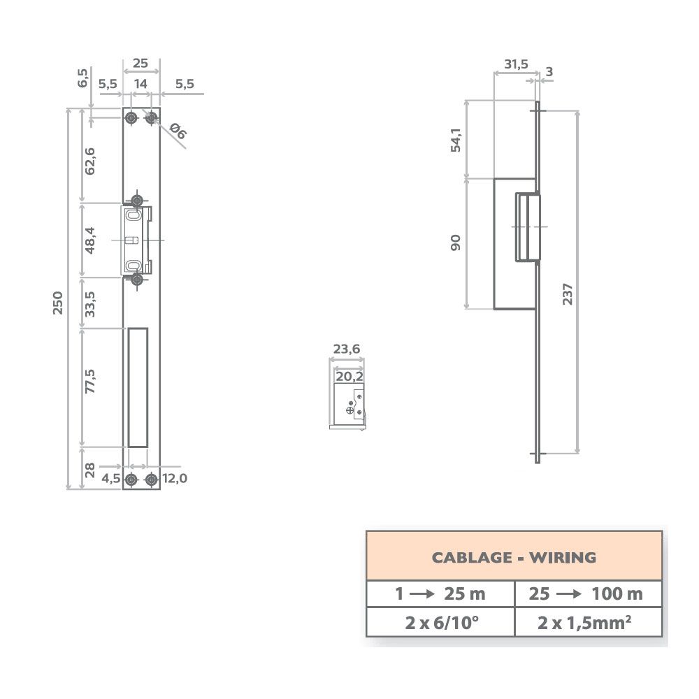 Dimensions de la serrure électrique