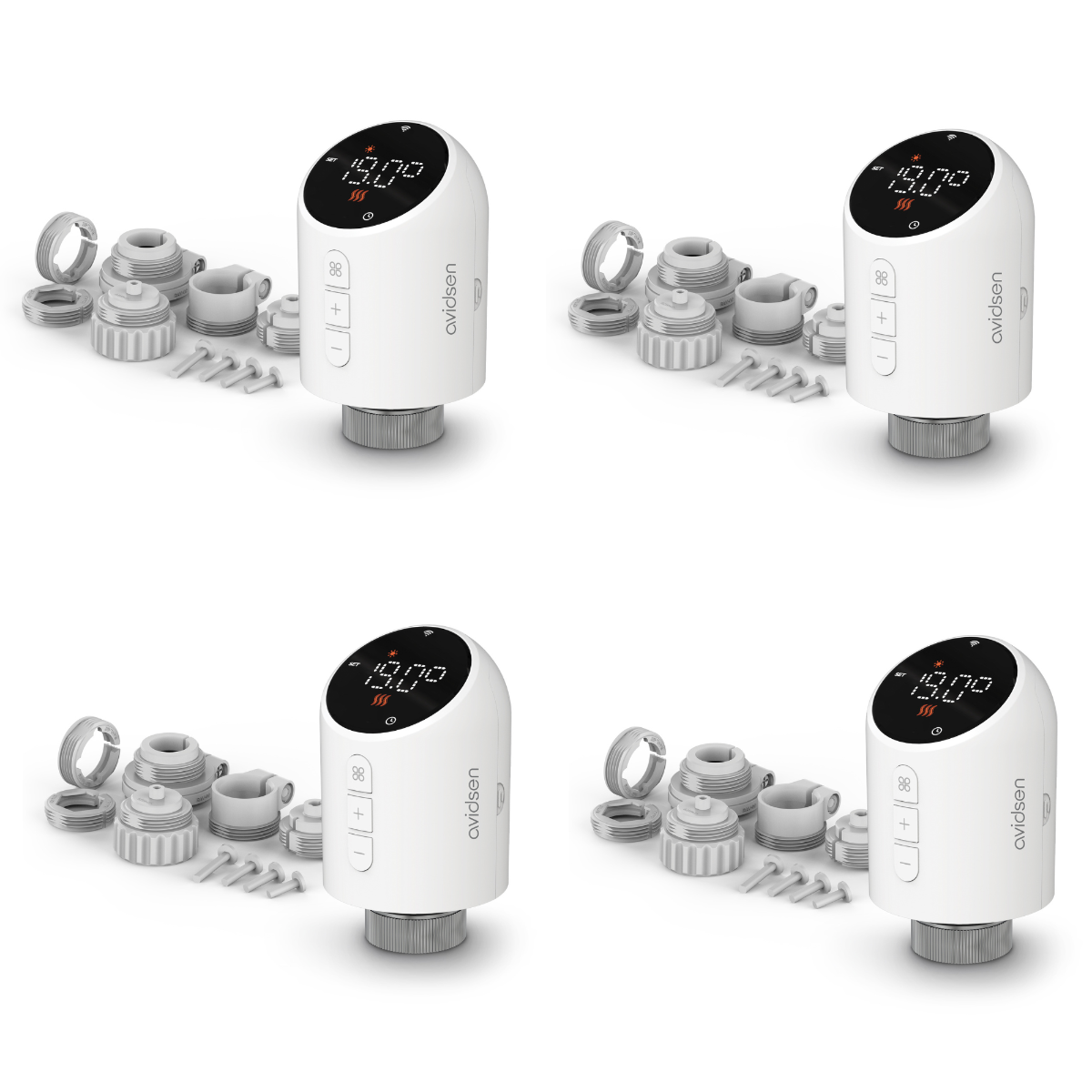 Le contenu du kit du lot de 4 vannes thermostatiques HomeFlow TRV