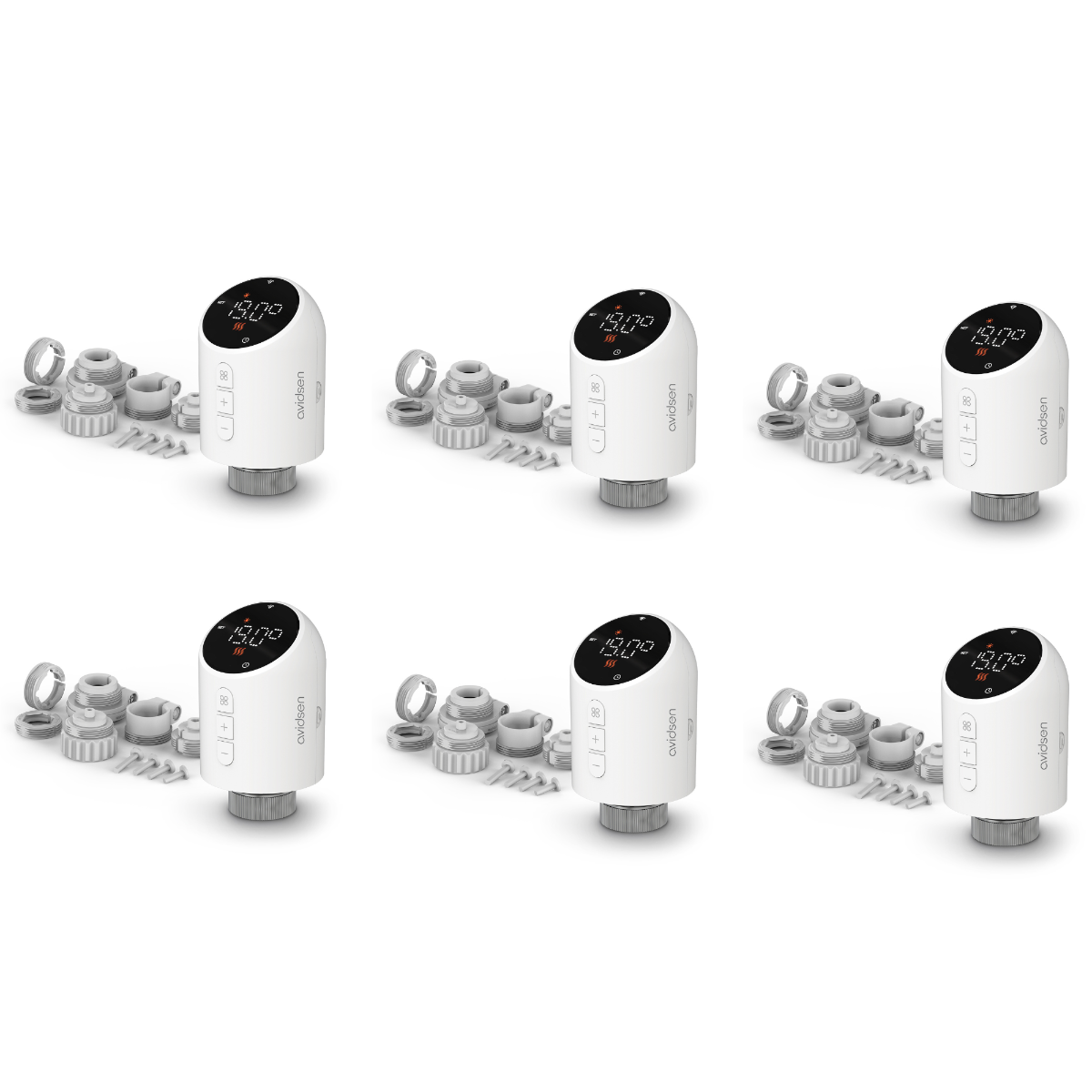 Le contenu du kit du lot de 6 vannes thermostatiques HomeFlow TRV