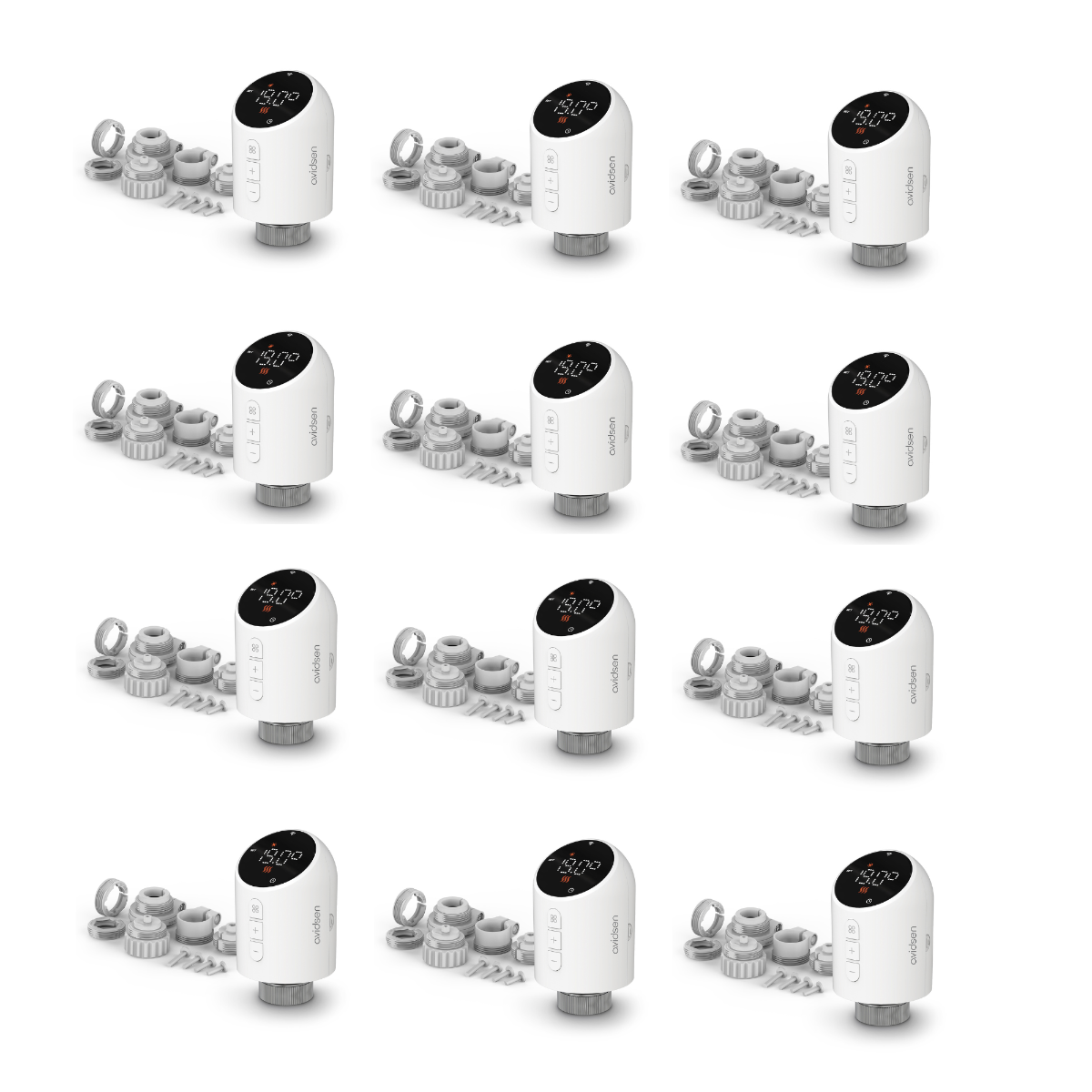 Le contenu du kit du lot de 12 vannes thermostatiques HomeFlow TRV