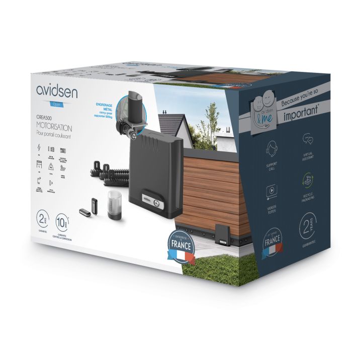 Motorisation pour portail coulissant PVC, bois, alu, acier OREA 500 PLUS (24V) - Avidsen - 114457