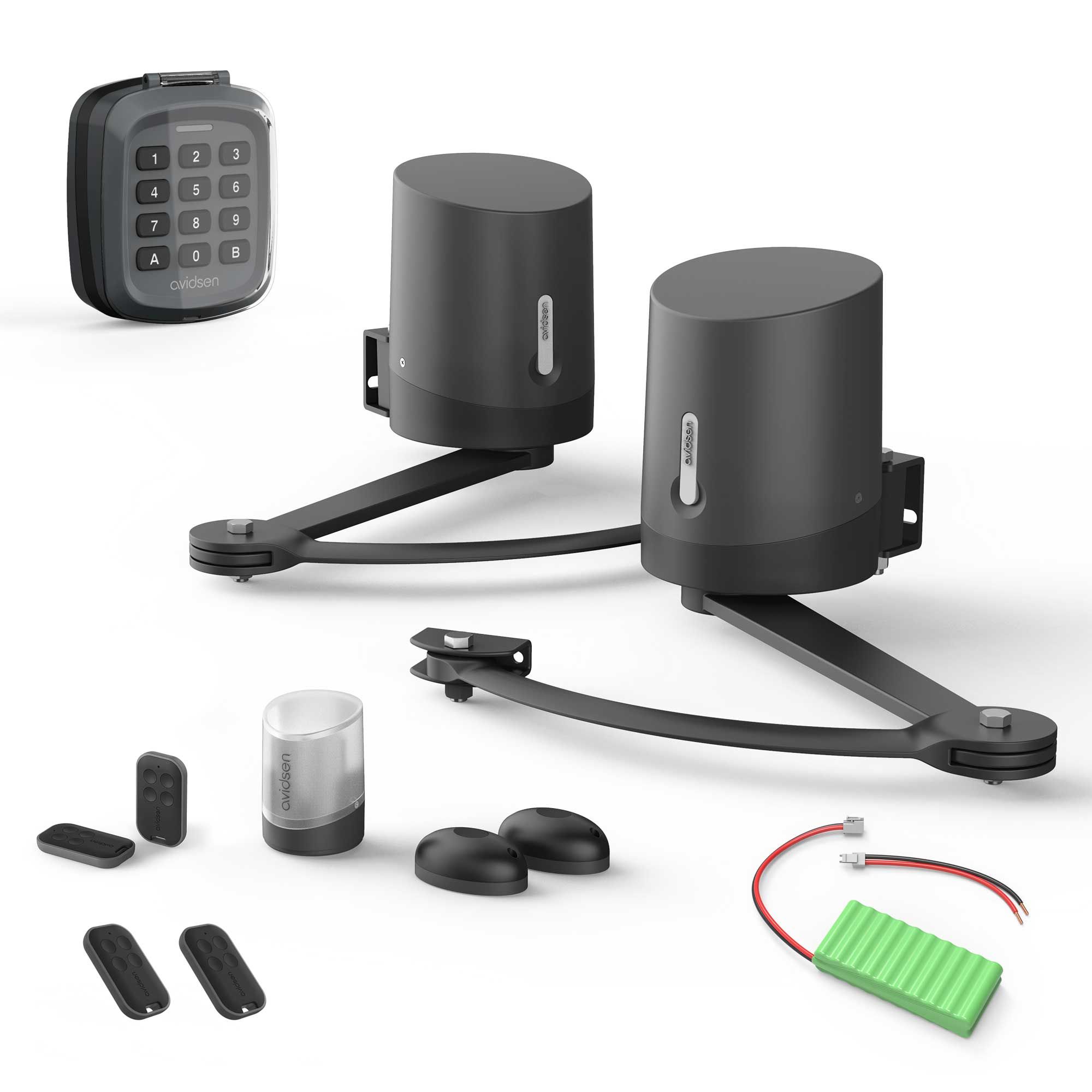Kit sécurité motorisation connectée pour portail battant avec digicode et batterie de secours
