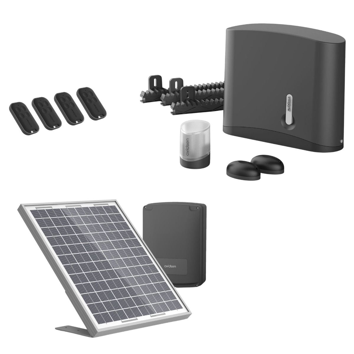 Ce kit motorisation solaire Avidsen Zenia 250 est composé de 