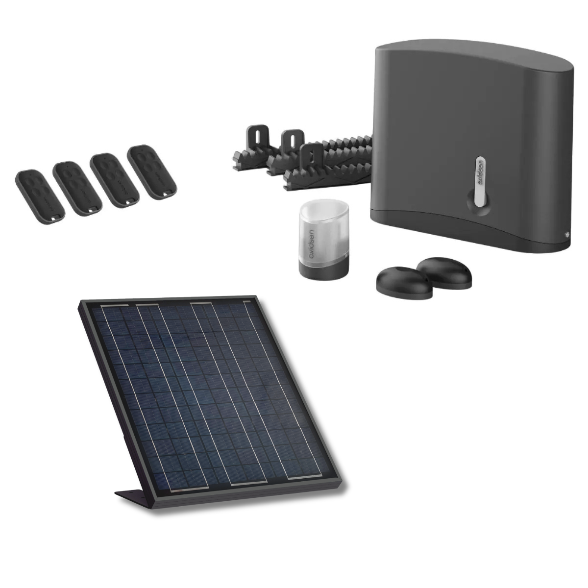 Ce kit motorisation solaire Avidsen Zenia 250 est composé de 
