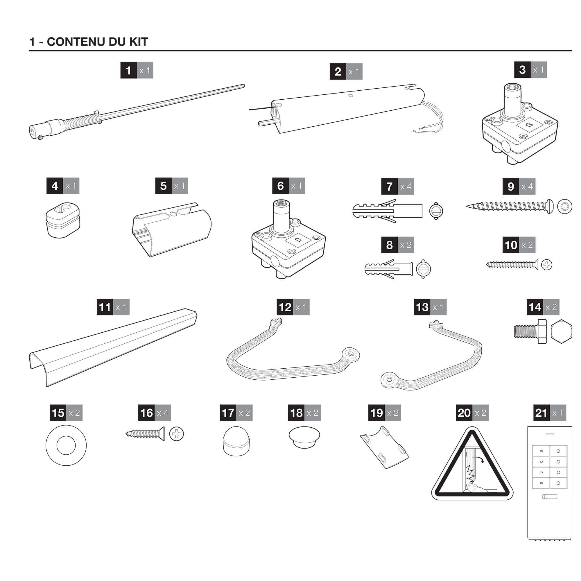 Contenu du kit moteur de volet battant