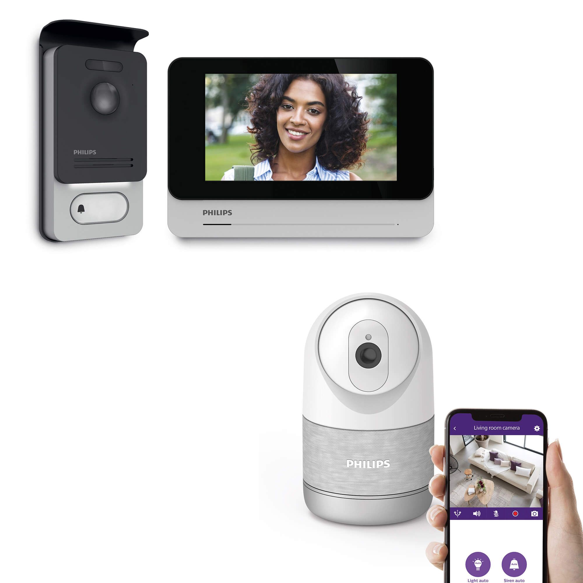 Le pack visiophone + caméra pour intérieur connectée contient