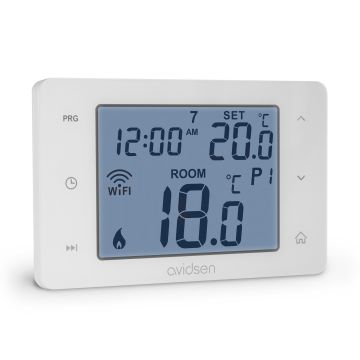 Thermostat connecté pour chaudière vue de côté