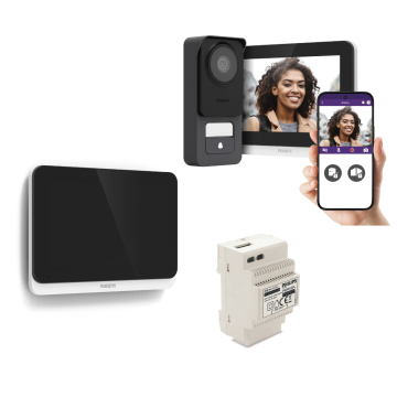 Visiophone filaire et connecté 3K Philips WelcomeEye Connect 3 avec écran supplémentaire et transformateur