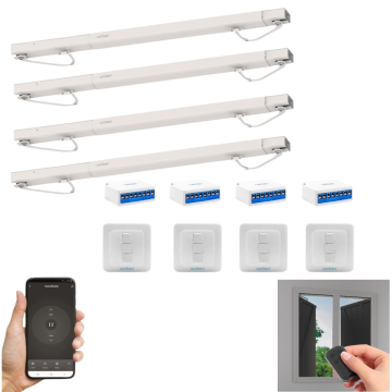 Lot de 4 motorisations connectées pour volet battant Avidsen Home Open W + 4 interrupteurs filaires 