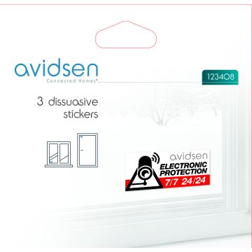 Lot de 3 stickers de dissuasion PVC à coller - Avidsen - 123408