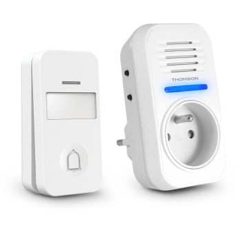 Carillon sans fil sans pile avec prise gigogne portée 150m - Thomson - 513131 Carillon sans fil sans pile avec prise gigogne portée 150m - Thomson - 513131