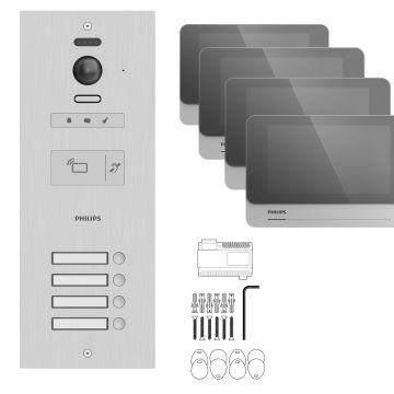 Visiophone collectif pour 4 appartements / bureaux - compatible Vigik - Philips WelcomeHive 2