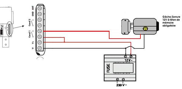 branchement serrure elec avec relais 104260