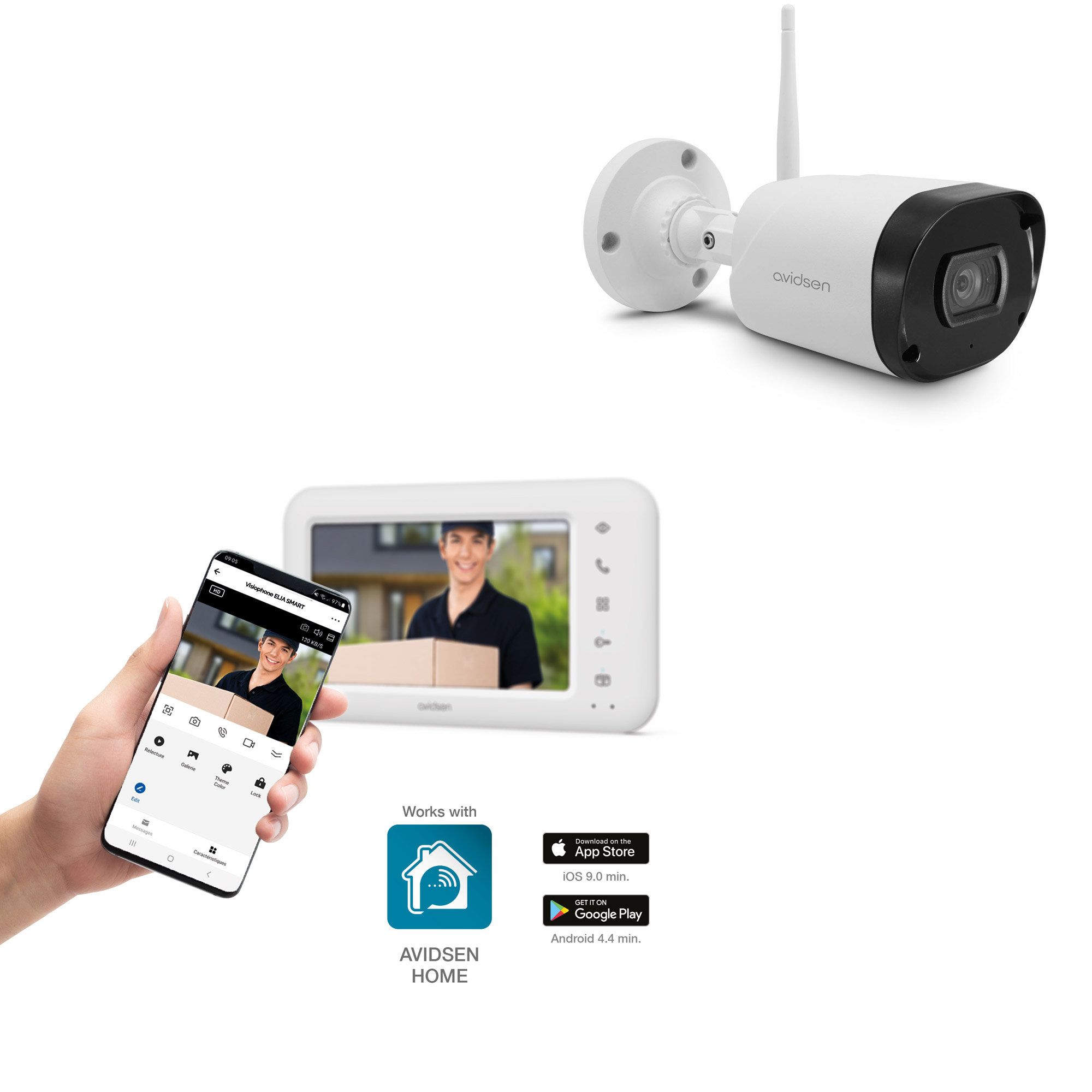 Avidsen Kit connecté Visiophone Elia Smart + Caméra pour extérieur Home -