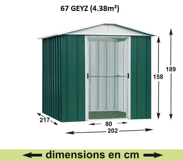 Abri de Jardin en Métal galvanisé - GEYZ - 4 m² : Longueur 2 m, largeur 2,1 m, hauteur 1,9 m