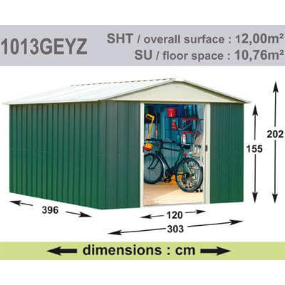 Abri de Jardin en Métal galvanisé - GEYZ - 12 m² : Longueur 3 m, largeur 4 m, hauteur 2 m