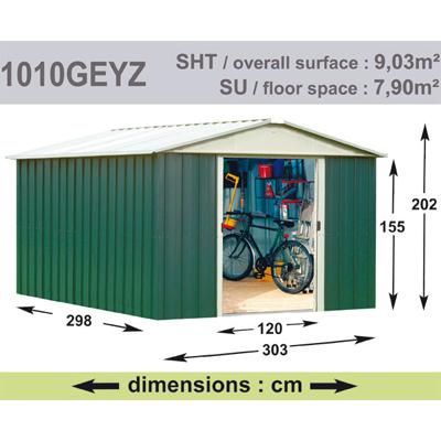 Abri de Jardin en Métal galvanisé - GEYZ - 9 m² : Longueur 3 m, largeur 3 m, hauteur 2 m